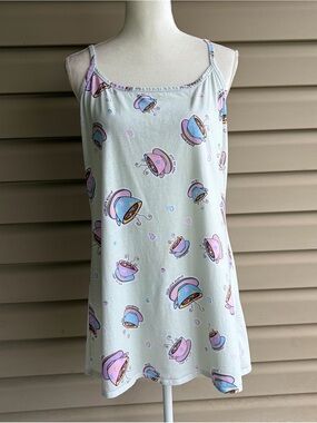 •Earth Angels• Pastel Coffee Print Nightgown - Size Large